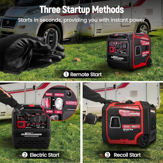 maXpeedingrods 6900 Watt Dual Fuel Inverter Generator w/CO Sensor,RV Charge | Gas and Propane Powered,120V/240V Dual Votage Output,Remote & Electric Start, MXR6900DER,CO Alarm,Outdoor Camping, RV Ready