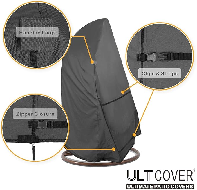 ULTCOVER Patio Hanging Egg Chair Cover - Waterproof Outdoor Single Seat Swing Egg Chair with Stand Cover 45W x 33D x 68H inches, Black