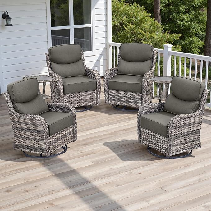 Rilyson Outdoor Patio Furniture Set - Weather Resistant Wicker,High Back,6 inch Cushions,6 Piece Patio Furniture Set with Swivel Rocker Chairs and Side Table for Deck Porch Yard,Mixed Grey/Blue