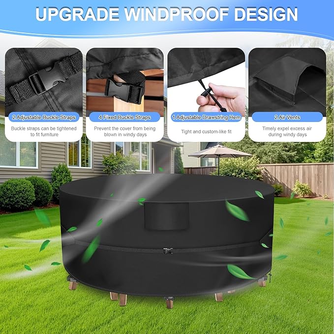 Patio Furniture Covers Round, 72"Dia x 28"H, Heavy Duty Patio Table Covers Waterproof, Outdoor Table and Chair Set Cover for Outdoor Furniture, Black