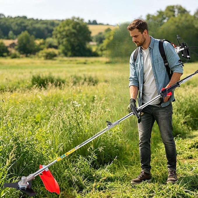 52cc 4-in-1 Gas Powered Backpack Multi Tool, String Trimmer, Brush Cutter, Hedge Trimmer & Pole Saw, 2-Stroke 8500 RPM Gas Weed Wacker for Lawn, Yard, Garden Pruning & Landscaping