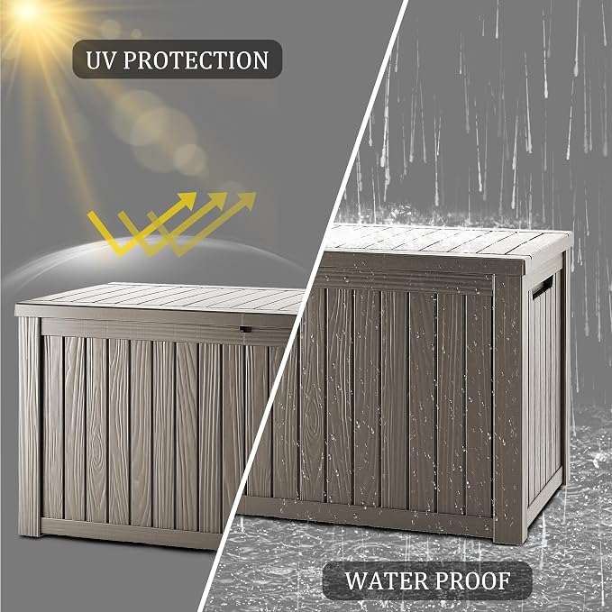 Outdoor Storage Box Waterproof, 200 Gallon Lockable Resin Deck Box Large, Patio Storage Bin for Pool Accessories Cushion Furniture, Garden Tools, UV-Resistant Outside Delivery, Gray