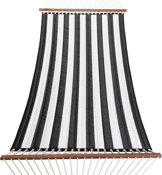 Hatteras Hammocks Large Cabana Classic Sunbrella Quilted Hammock – 13 ft. x 55 in., 2-Person, 450 lb Capacity, Cumaru Spreader Bar, Zinc-Plated Hardware – Handcrafted in The USA