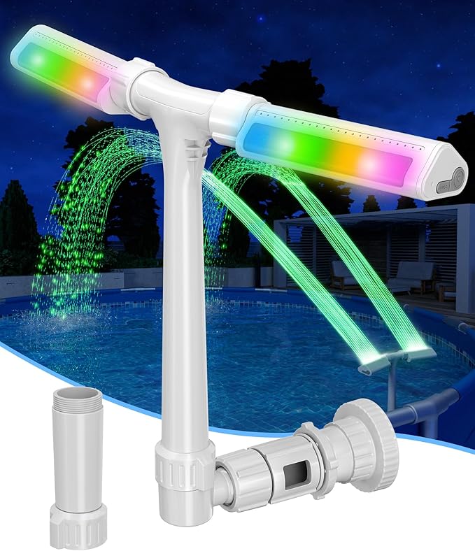 Pool Fountain with Lights for Above Ground/Inground Pools, 360° Adjustable Water Sprinkler Dual High-Pressure Spray, Remote-Controlled, Waterfall Cooler (White)