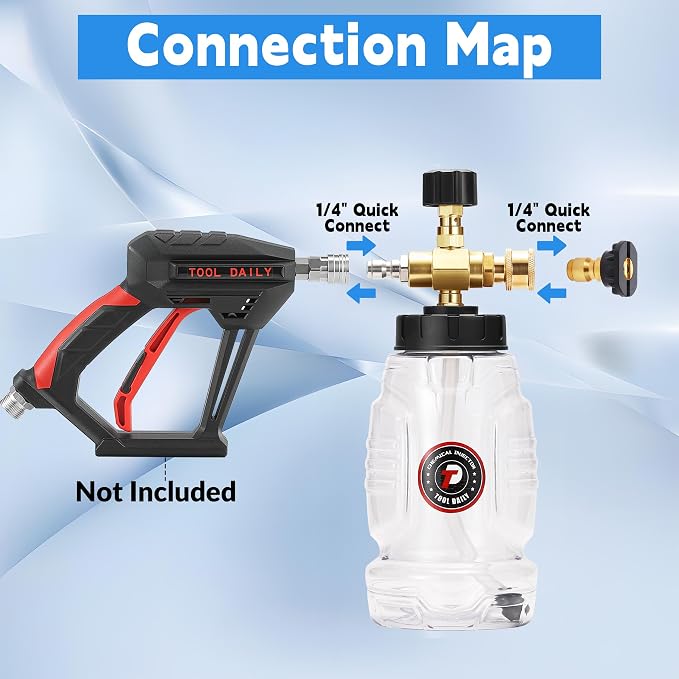 Tool Daily Chemical Injector for Pressure Washer, Adjustable Chemical Injector Bottle with Straw, Black Soap Nozzle, 1/4” Quick Connect, 3600 PSI