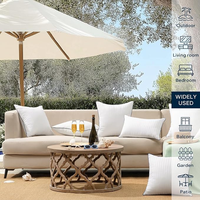 Phantoscope 18x18 Outdoor Pillow Inserts Outdoor Pillows Waterproof Striped | Water Resistant Outdoor Pillows for Patio Porch Furniture Indoor Decorative Throw Pillows Fillers Couch Sham Cushion Stuffer