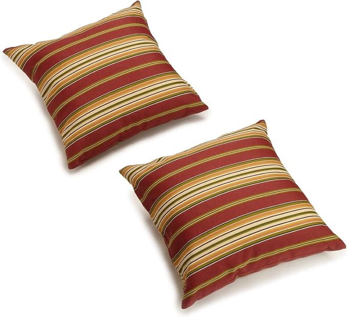 Blazing Needles All-Weather UV-Resistant Outdoor Zippered Pillows Set, Set of 2, 18", Montserrat Sangria