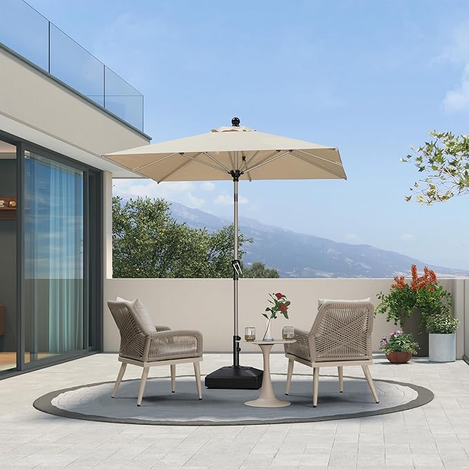PURPLE LEAF 6.5' x 6.5' Square Patio Umbrella with Tilt Adjustment, Outdoor Table Umbrella Champagne Aluminum Frame, Market Umbrella Pool Umbrella for Deck Garden, Patio, or Poolside
