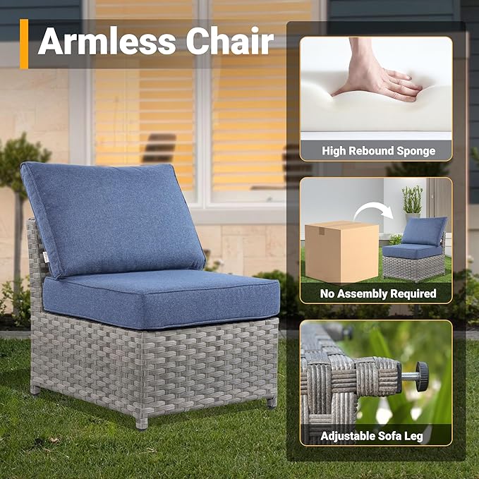 12 Pieces Outdoor Furniture Patio Sectional Sofa Couch Gray PE Wicker Conversation Sets with Ottomans Glass Coffee Table for Garden Poolside Backyard