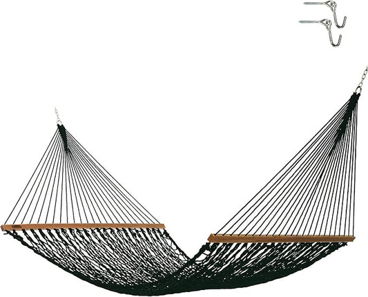 Hatteras Hammocks Executive Green DuraCord Rope Hammock – 13 ft. x 65 in., 2-Person, 450 lb Capacity, Cumaru Spreader Bar, Zinc-Plated Hardware – Handcrafted in The USA