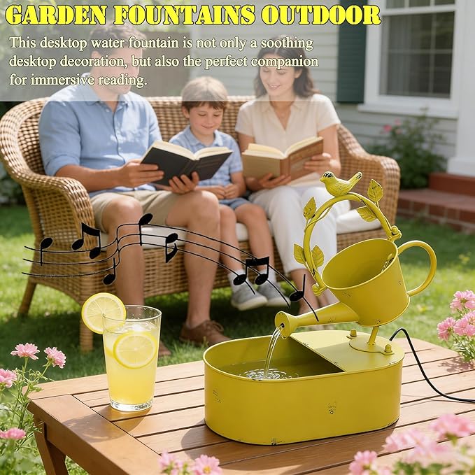 Metal Solar Water Fountain with Backup Battery,Solar Powered Water Fountain Outdoor,Solar Fountain Bird Bath for Garden, Patio & Yard Decor,Working at Night for at Least 6 Hours