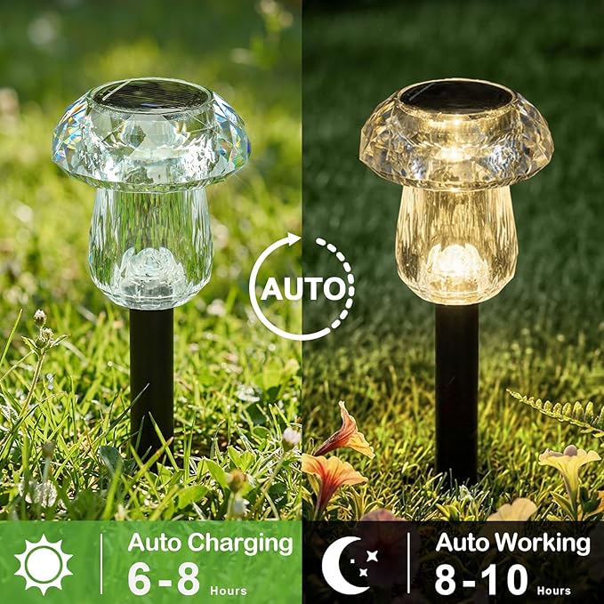 Solar Pathway Lights Outdoor 8 Pack Mushroom Garden Lights Waterproof Solar Powered Yard Lighting for Landscape, Driveway, Path, Walkway, Patio, Outside Garden Decorations, 3000K Warm White
