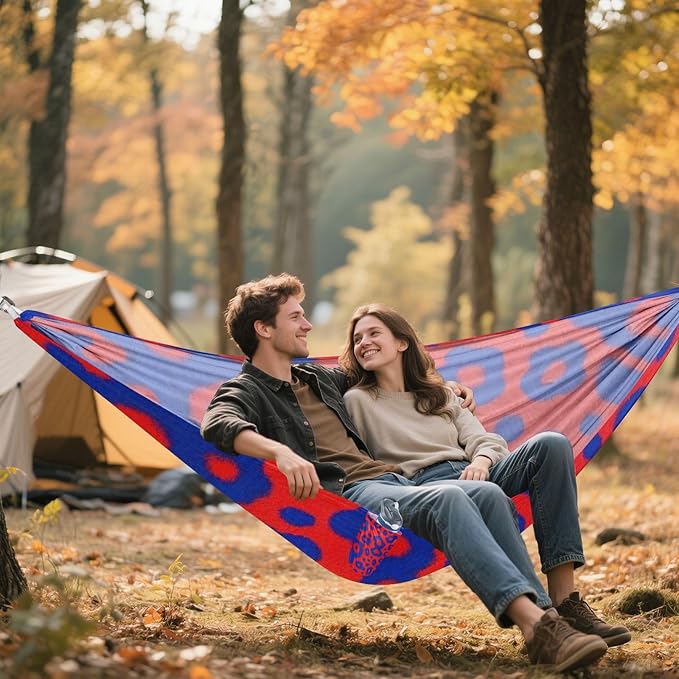 Blue and Red Leopard Print 330lb Capacity Camping Hammock with Tree Straps Hanging Hammock for Patio Backyard Lounge Base hamaca para Patio Exterior