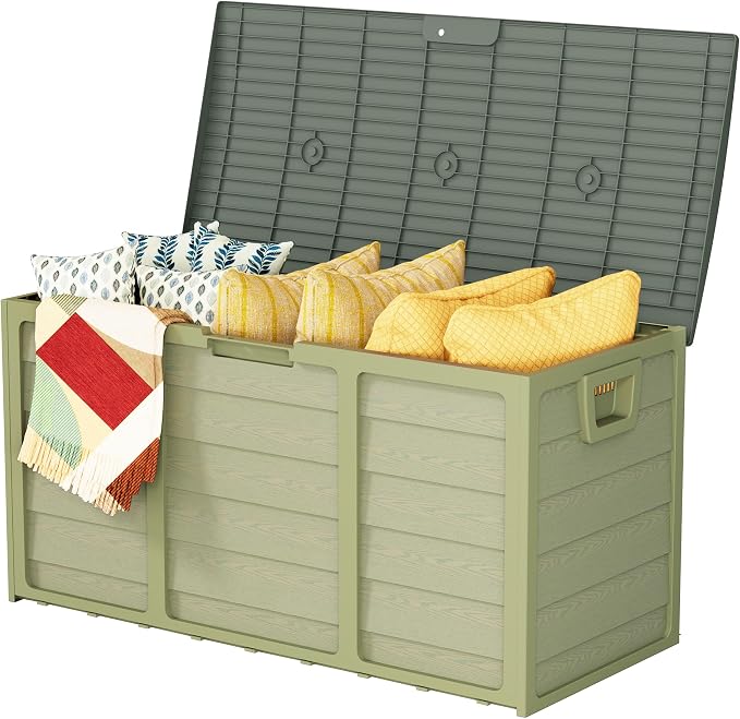 SUNCROWN 75 Gallon Deck Storage Box Resin Outdoor Storage Container with Handles for Patio Garden Yard Porch, Green