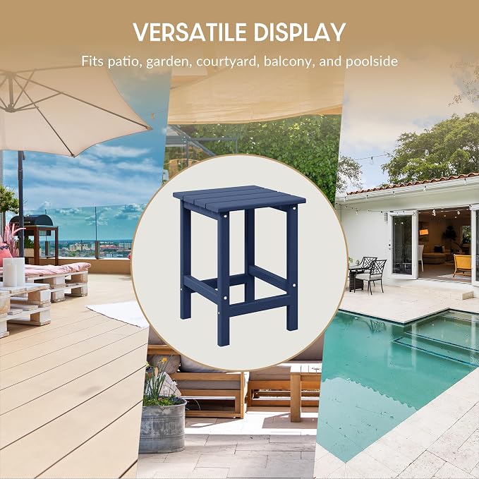 WestinTrends Malibu Square Outdoor Side Table for Adirondack Chair, Navy Blue