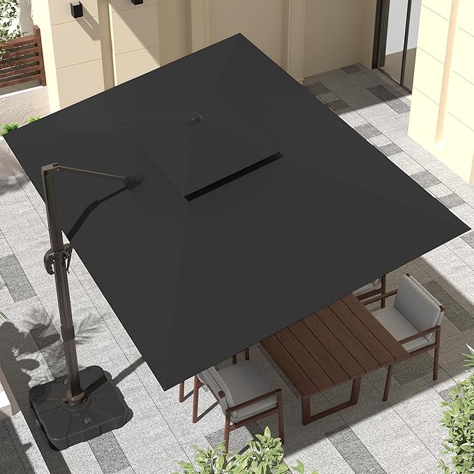 10' X 13' Outdoor Patio Umbrella Large Rectangle Cantilever Umbrella with Base Included, Heavy Duty 360°Rotation Offset Umbrella for Garden Deck Pool Patio,Black