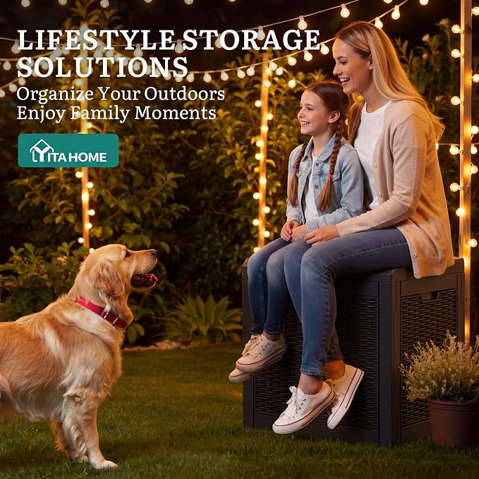 YITAHOME 35 Gallon Outdoor Deck Box, Lockable Waterproof Storage Box, Resin Storage Bin for Patio Cushions, Gardening Tools, UV Resistant, Black