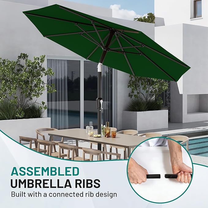 AreShark 10 FT Outdoor Patio Umbrella, Patio Table Umbrella with Push Button Tilt and Crank, Outdoor Patio Umbrellas with 8 Fiberglass Ribs, Patio Umbrellas for Market, Garden, Pool (Dark Green)