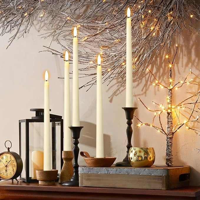 GenSwin 26 Pcs Flameless Taper Candles with 3D Wick, Long LED Taper Candles Battery Operated, Flameless Battery Tall Candlesticks for Home Party Wedding Christmas Decorations(Ivory, D0.78” x H11”)