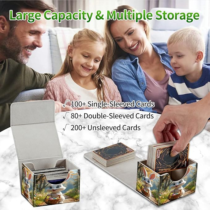 Card Deck Box for MTG, Cards Storage Box Fits 120+ Sleeved, Leather Small Size Strong Magnetic Closing Card Case for Board Games Magic TCG CCG Baseball Collection, Bunter Osterhase