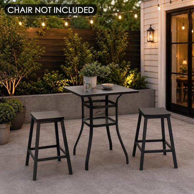 Kozyard Outdoor Bar Height Table with Realistic Marble Texture Top, 36" Square Patio Pub with 2-Tier Storage Shelves, All-Weather Metal High Top Bistro Table for Backyard, Balcony, Poolside