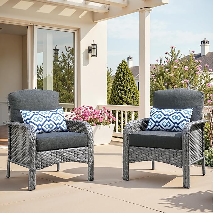 2 PCS Outdoor Patio Furniture Set with Thickened Cushions, All-Weather Rattan Wicker Outdoor Conversation Set for Porch,Backyard,Balcony,Black