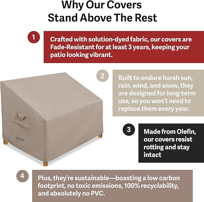 Elmara Outdoor Couch Covers – Waterproof, UV Fade-Resistant Outdoor Sofa Covers Made of Heavy Duty Olefin – Durable All Weather Design Keeps Your Couch or Loveseat Safe (Taupe)