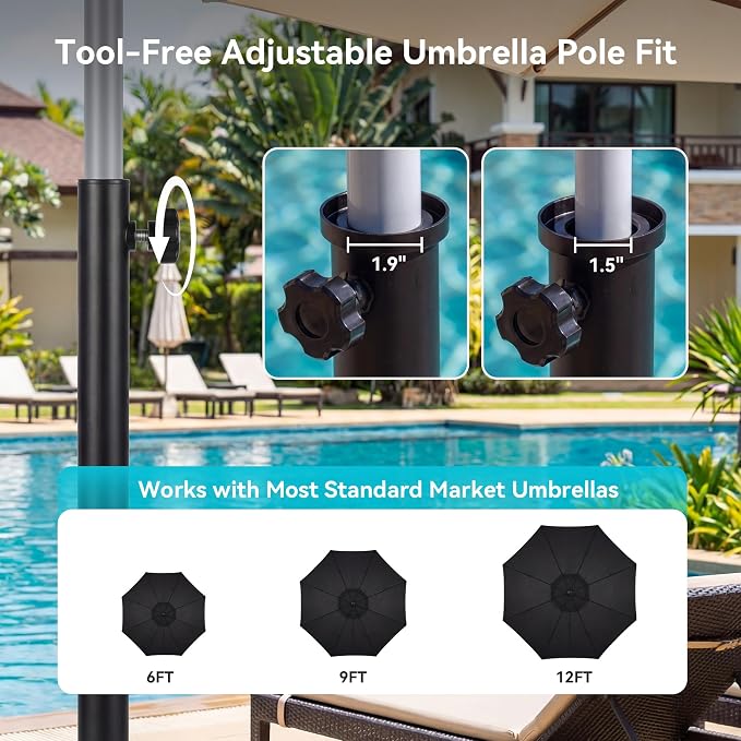 COSIEST Outdoor Side Table with Umbrella Hole,Patio Umbrella Stand Fits 1.5"-1.9" Pole,Durable Umbrella Side Table for Garden, Deck & Pool,Easy Assembly,White