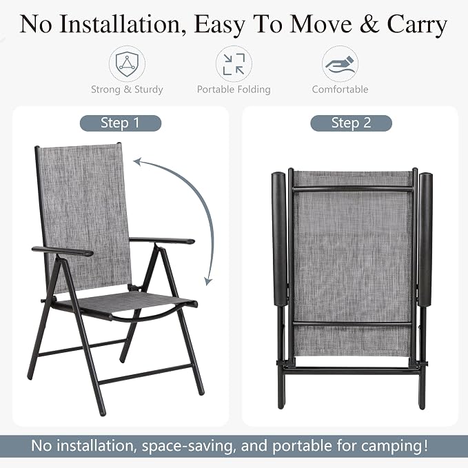 Sophia & William Patio Dining Set for 8 with Folding Chairs, Grey | Light-weight & space-saving, Quick-drying, Rectangular, Umbrella Hole, Weather-Resistant, Adjustable, Outdoor deck
