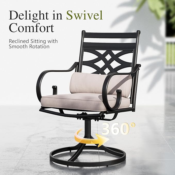 Sophia & William Patio Dining Set, Steel, Black | Umbrella Hole, Swivel Chairs, E-Coated, Cushions Included, For Patio, Garden and Yard