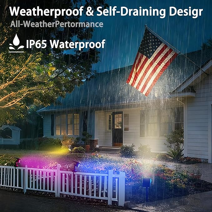 Solar Spot Lights Outdoor 2 Pack, RGB Color Changing & Warm White, 2-in-1 Stake & Strap Mounted Solar Lights, IP65 Waterproof, Auto On/Off Landscape Lighting for Garden, Yard, Tree, Wall