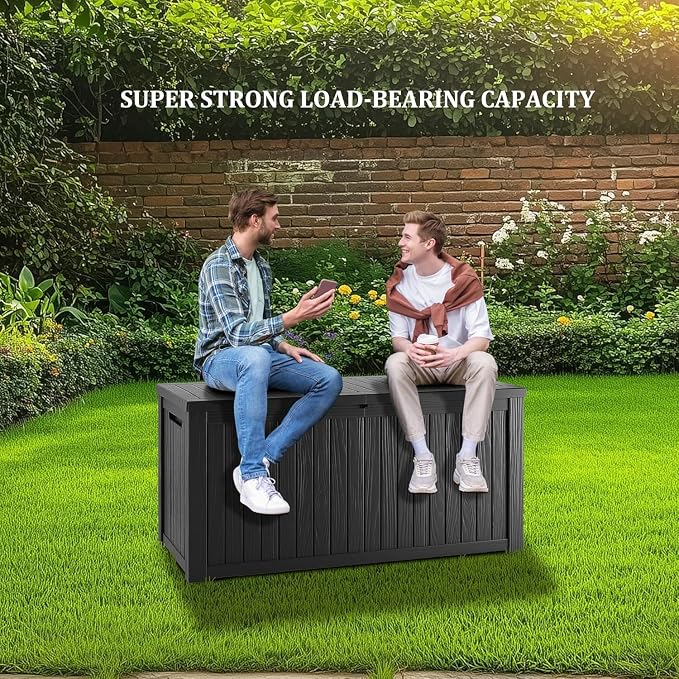 TARKARI 280 Gallon Resin Deck Box, Waterproof Outdoor Storage Box, Lockable for Patio Furniture, Garden Tools, Pool Accessories, UV-Resistant for All Weather Use, Black