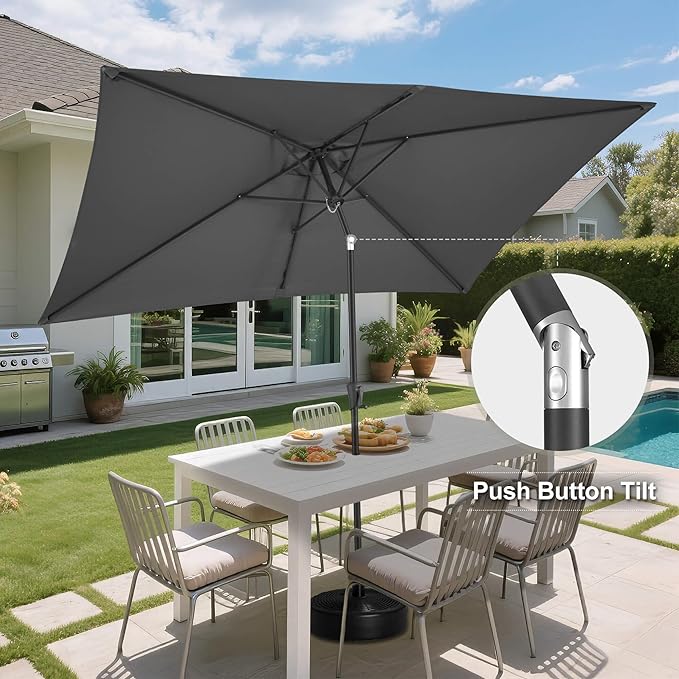 6.5 x 10 FT Rectangular Patio Umbrella - Rectangle Umbrella Outdoor with Tilt and Crank, UV Protection, Table Umbrella for Deck, Backyard, Pool and Beach, Anthracite