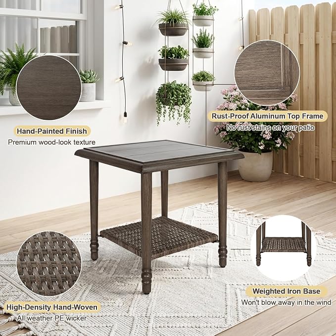 3 Pieces Patio Furniture Sets-Swivel Patio Chairs with High Back Cushions and Wicker Outdoor Side Table,All Weather Patio Conversation Set for Garden Backyard Porch Deck