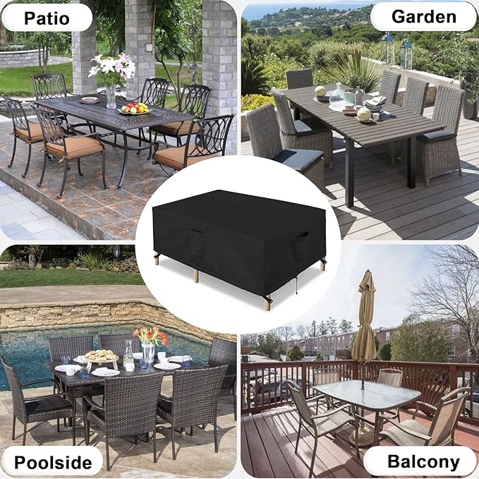 OutdoorLines Outdoor Waterproof Patio Table Furniture Set Covers - Rectangle Couch Sectional Cover Outside Weatherproof Patio Furniture Covering for Deck, Lawn and Backyard 130"L x 84"W x 28"H, Black