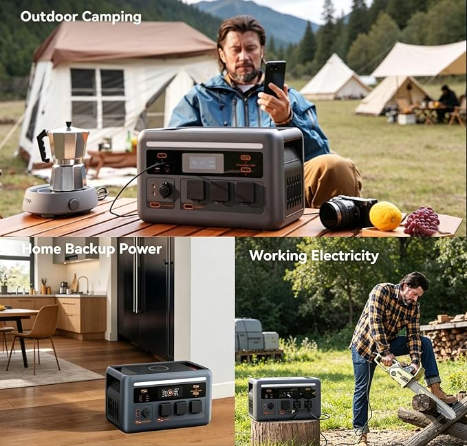 OSCAL 1800W Solar Generator with 200W Solar Panel PowerMax 1800SE, 1024Wh LiFePO4 Battery Generator with 3 AC Outlets (3600W Surge), 800W AC Charging, WI-FI/Bluetooth APP Control (PM1800SE+200W)