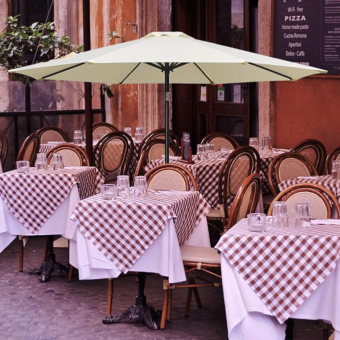 YSSOA 2 Pack 9' Patio Umbrella Outdoor Table Market Yard Umbrella with 8 Sturdy Ribs, Beige