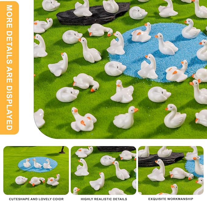 72 pcs Mini Resin Swan Many Styles Variety Tiny Animals Figures Miniature Little Small Animal Figurines Bulk for Micro Fairy Garden Landscape Accessories Hide Crafts Decor Aquarium