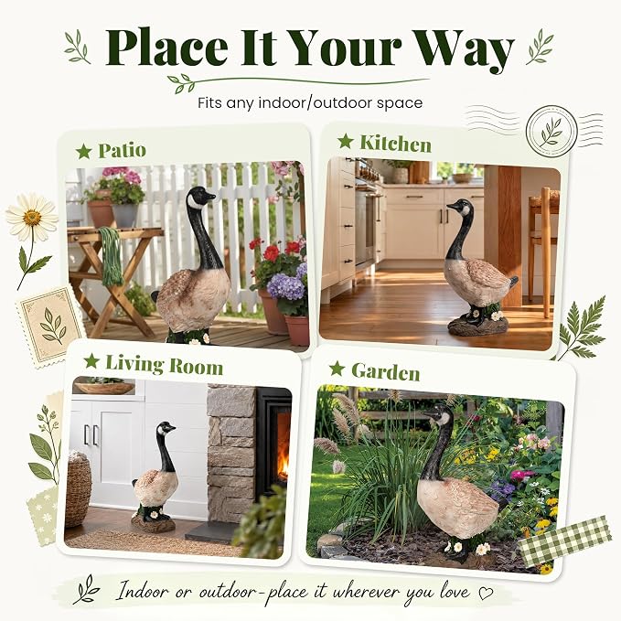 GIGALUMI 19" Large Porch Canada Goose Statue, Durable Resin Garden Decor, Hand-Painted Animal Sculpture Indoor Outdoor, Patio Lawn Yard Art Ornaments, Birthday Housewarming Gift for Women Mom Grandma