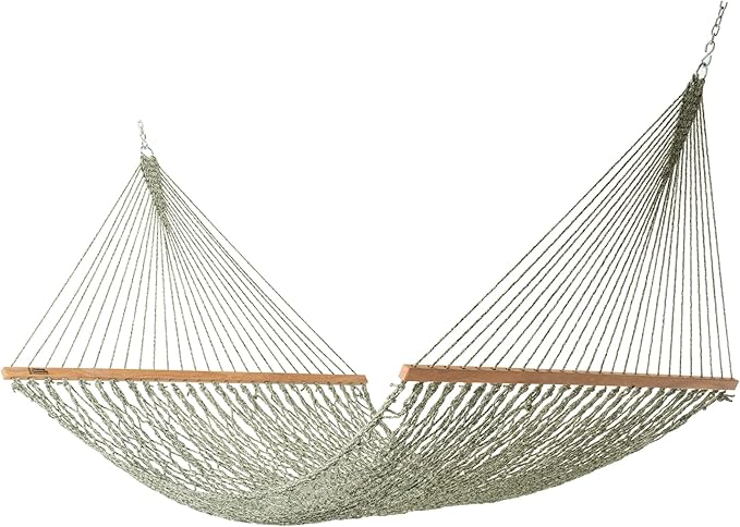 Hatteras Hammocks Executive Green Oatmeal Heirloom Tweed DuraCord Rope Hammock – 13 ft. x 65 in., 2-Person, 450 lb Capacity, Cumaru Spreader Bar, Zinc-Plated Hardware – Handcrafted in The USA