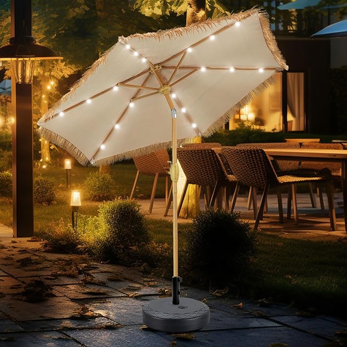 GDY 7.5ft Tiki Patio Umbrella Outdoor Table Umbrella(Optional with Light or Base), Market Umbrella,with Crank for Patio, Garden, Lawn, Deck, Backyard & Pool