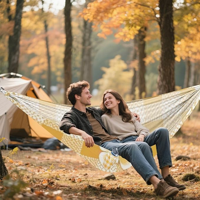 Lovely Yellow Lace Butterfly Plaid 330lb Capacity Camping Hammocks with Portabl Carry Bag Tree Hammock for Indoor Outdoor Patio Base para poner hamaca