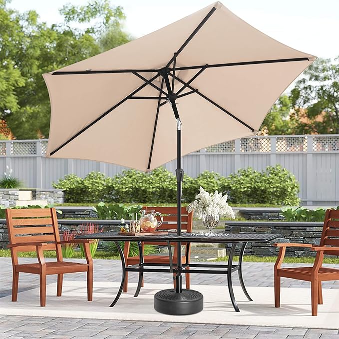 10ft Patio Umbrella Outdoor - Table Umbrella with 6 Sturdy Ribs, Market Umbrella with Push Button Tilt, UV Protection for Pool, Porch, Garden, Deck, Backyard (Beige)