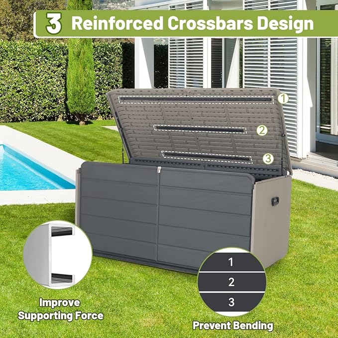 Resin Deck Box 160 Gallons, Large Heavy Duty Outdoor Storage Box, Lockable Waterproof Patio Outside Storage Box for Patio Furniture, Tools, Pool Supplies