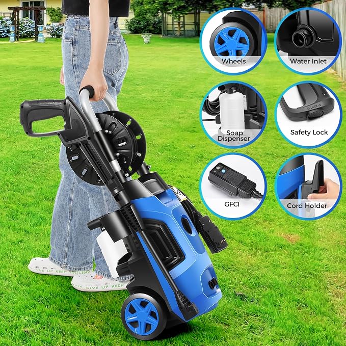 4800PSI Electric Pressure Washer 2026 New 4.0GPM Potable Power Washer with 33FT Pipe, 4 Nozzles, Best for Home/Cars/Fences/Windows, Blue