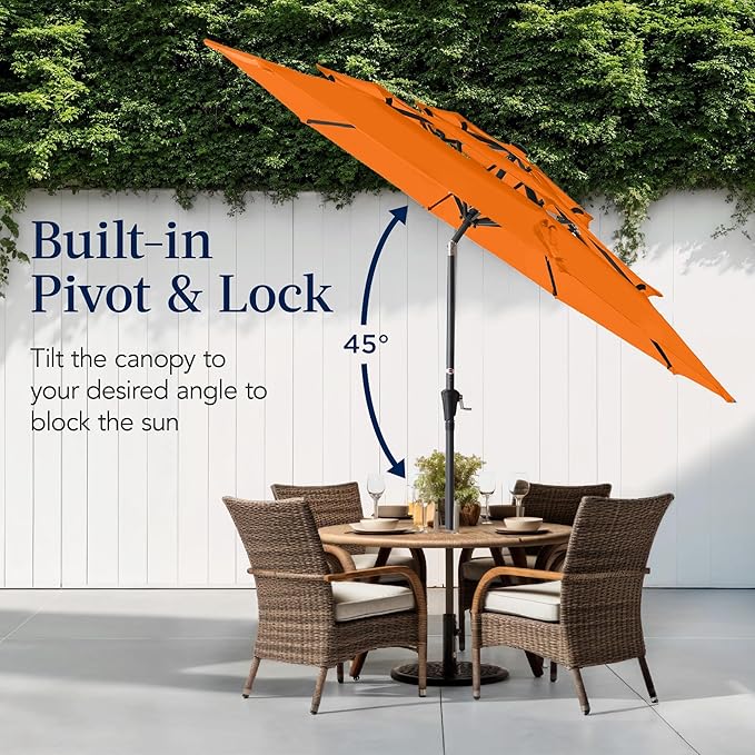 Best Choice Products 10ft 3-Tier Market Patio Umbrella, Outdoor Sun Shade with Tilt, Crank Lift, 8 Ribs for Backyard, Deck, Poolside
