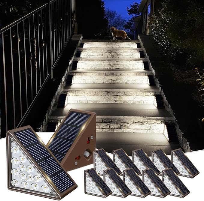 JOFIOS Solar Step Lights - 12 Pack, Waterproof IP67, Deck & Staircase Lights, Patio & Front Step (Cool Brown)