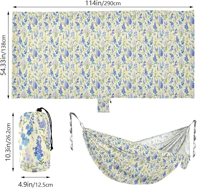 Purple Wildflowers Beige Outdoor Hammocks with Hanging Rope Rope Hammocks for Outside for Indoor Outdoor Patio