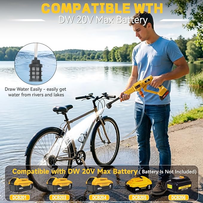 Cordless Cleaning Tool Compatible with Dewalt 20V Max Battery, Portable Handheld Vehicle Cleaner with 6-in-1 Nozzle & 16.5FT Drain Hose for Car/Fence/Patio/Deck/Bike Cleaning(Tool Only)