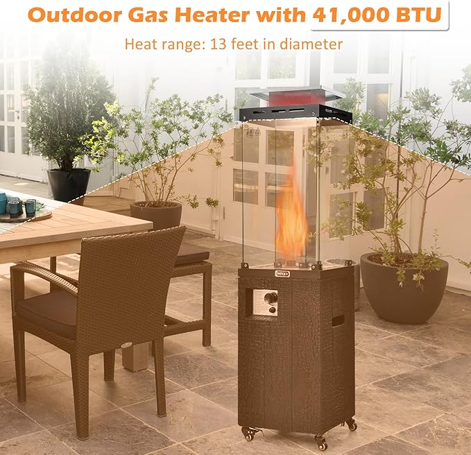 Tangkula 41,000 BTU Propane Patio Heater with Waterproof Cover, Outdoor Heater with Lockable Wheels, Adjustable Feet, Tempered Glass Tube, Suitable for Garden Porch Patio Deck (Black)
